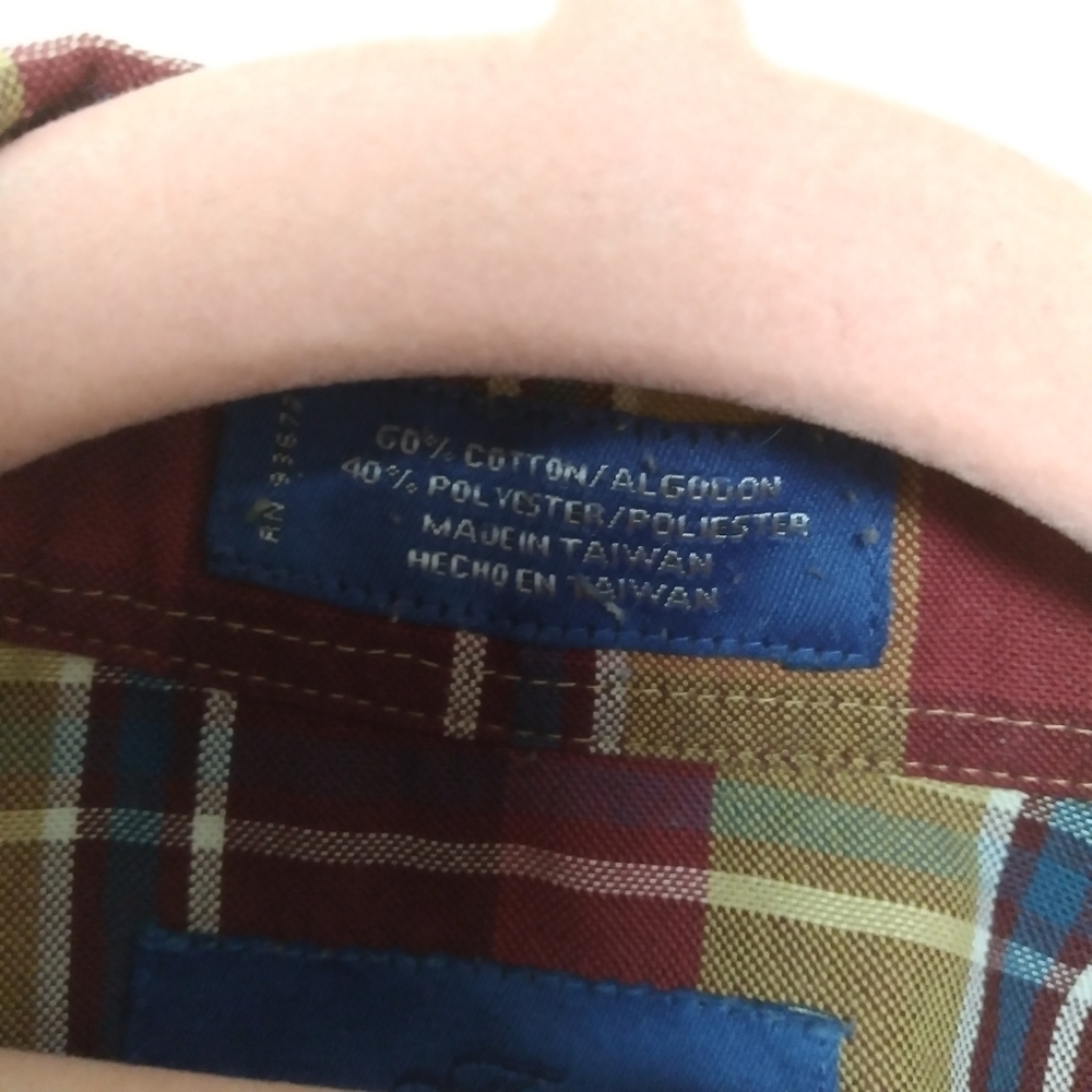 Towncraft Wrinkle Free Red & Mustard Yellow Plaid Long Sleeve Button Down Shirt - Picture 5 of 6